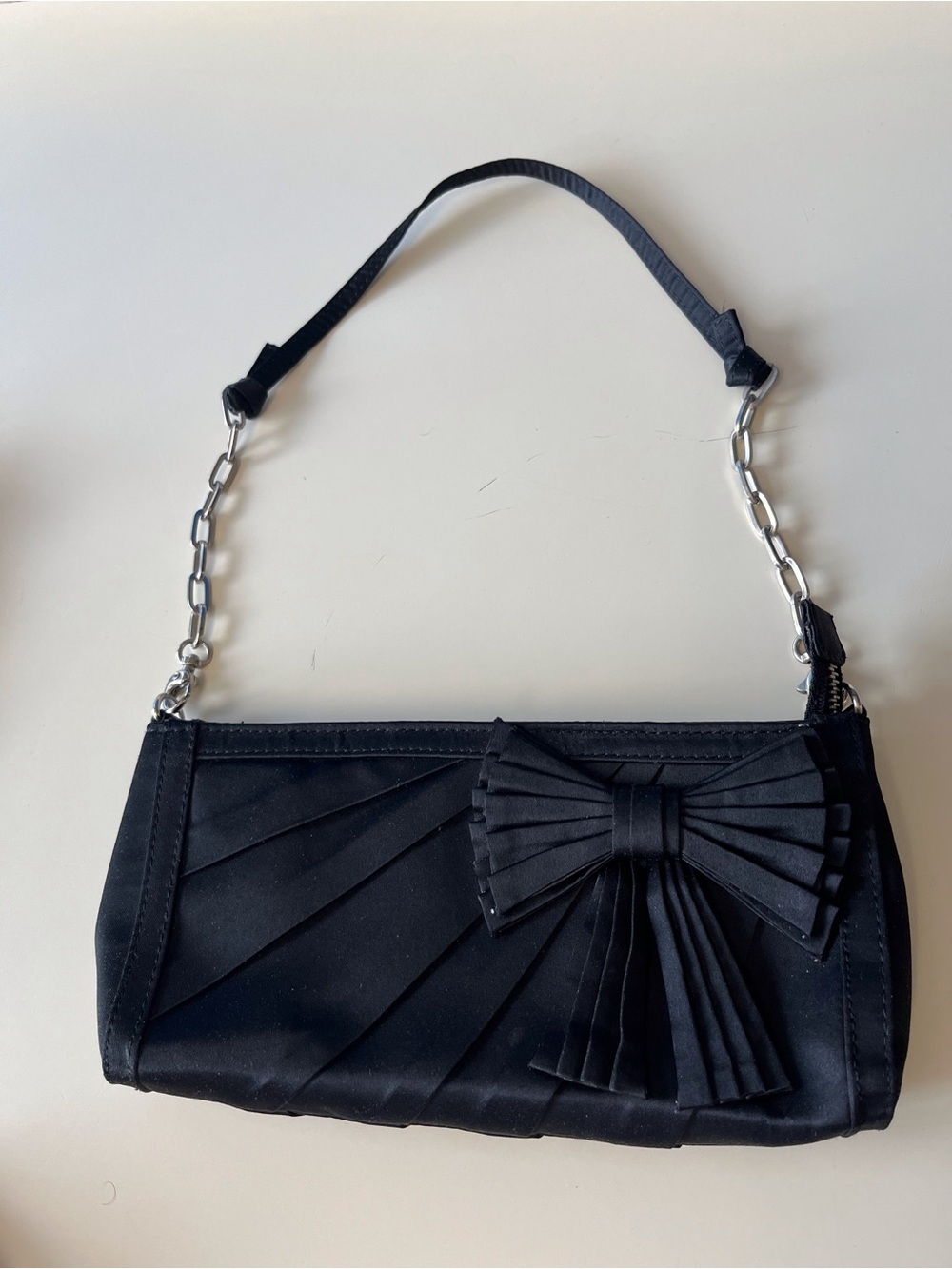 Y2K Coldwater Creek Black Satin Baguette Purse Evening Clutch Shoulder Bag